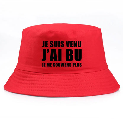 Trendy Je Suis Venu J'ai Bu Je Me Souviens Plus Print Reversible Bucket Hat