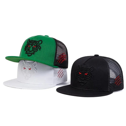 Unisex Tiger Embroidery Hip-hop Net Hats Snapback Caps