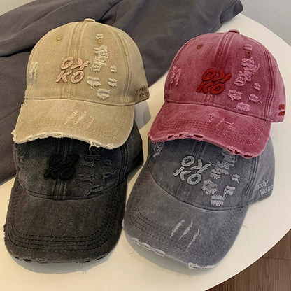 Retro Unisex Washed Distressed Baseball Cap Golf Cap, American Embroidery Ripped Dad Hat