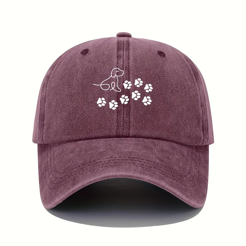 Cute Dog With Paw Print Pattern Baseball Cap Suitable For Both Men And Women