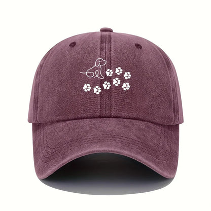 Cute Dog With Paw Print Pattern Baseball Cap Suitable For Both Men And Women