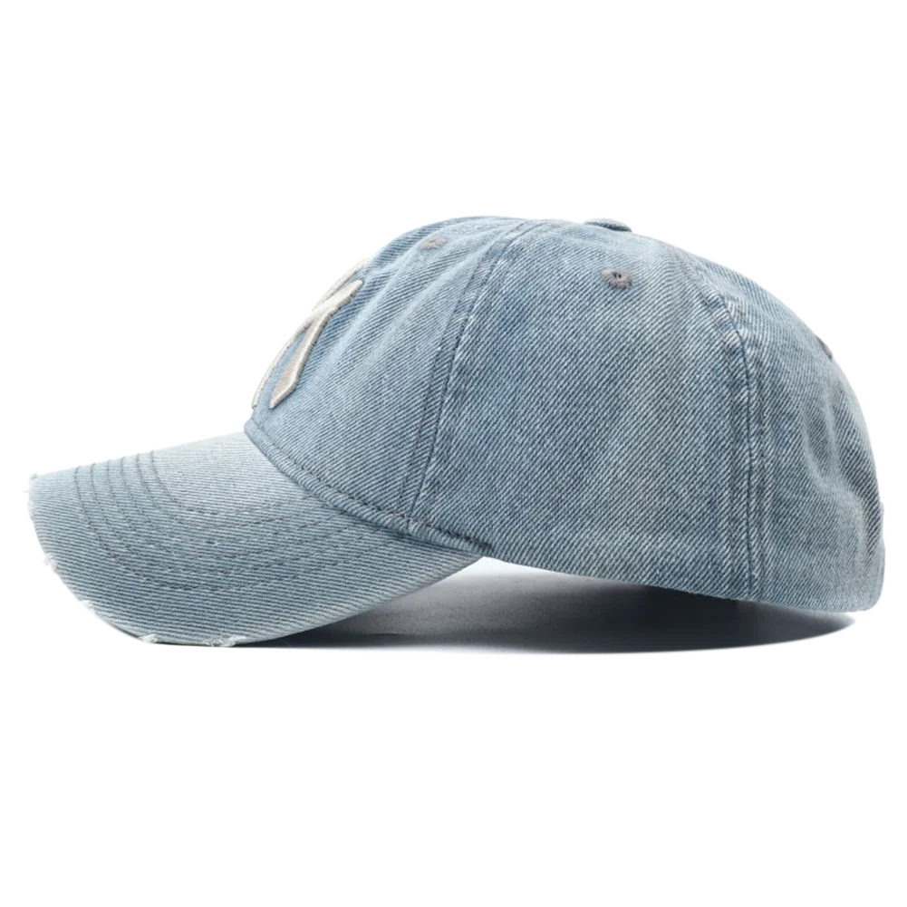 High Quality MY Embroidered Washed Denim Baseball Cap for Men Women