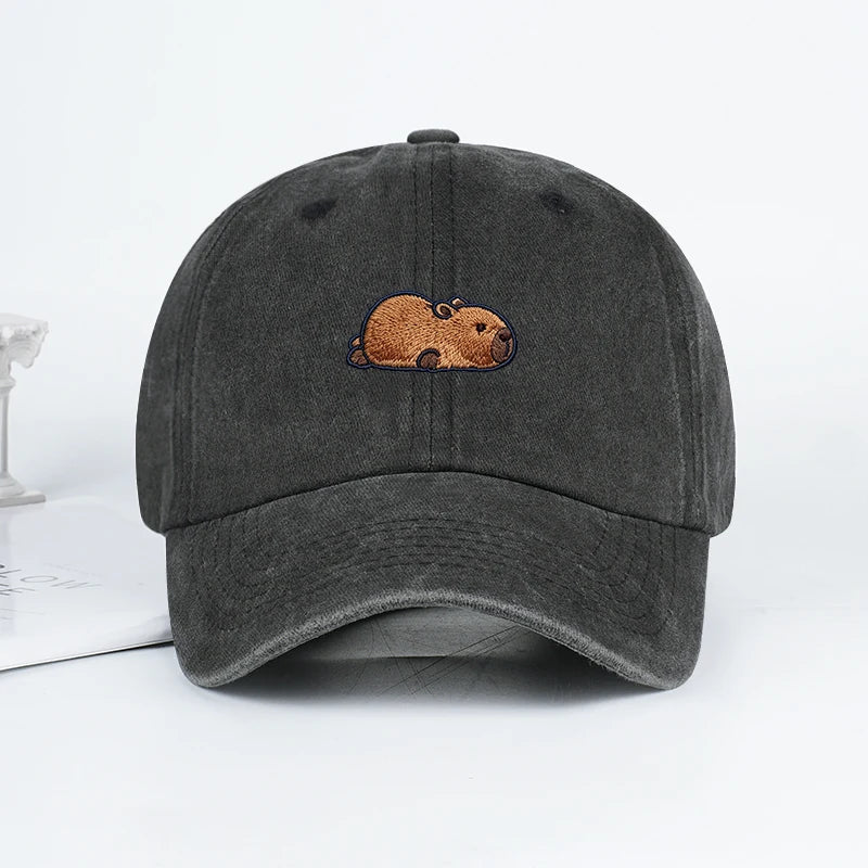 Multi-color Washed Capybara Embroidered Baseball Cap