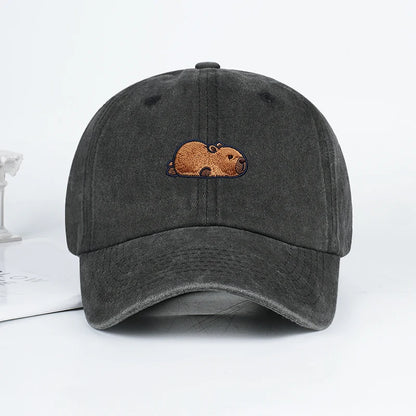 Multi-color Washed Capybara Embroidered Baseball Cap