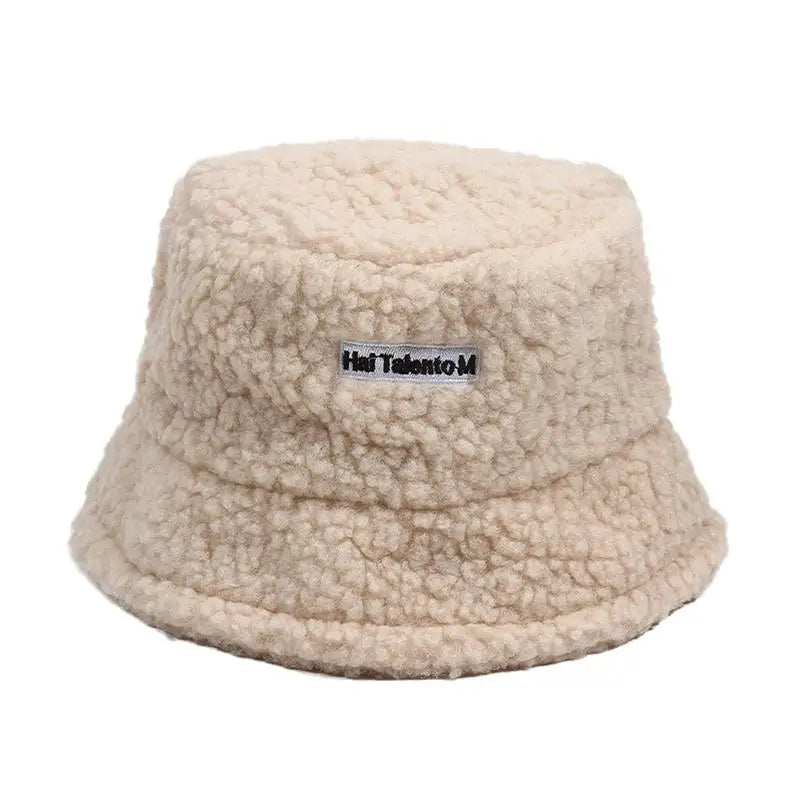Winter Girl Boy Bucket Hat Cute Lamb Wool Letter Fisherman