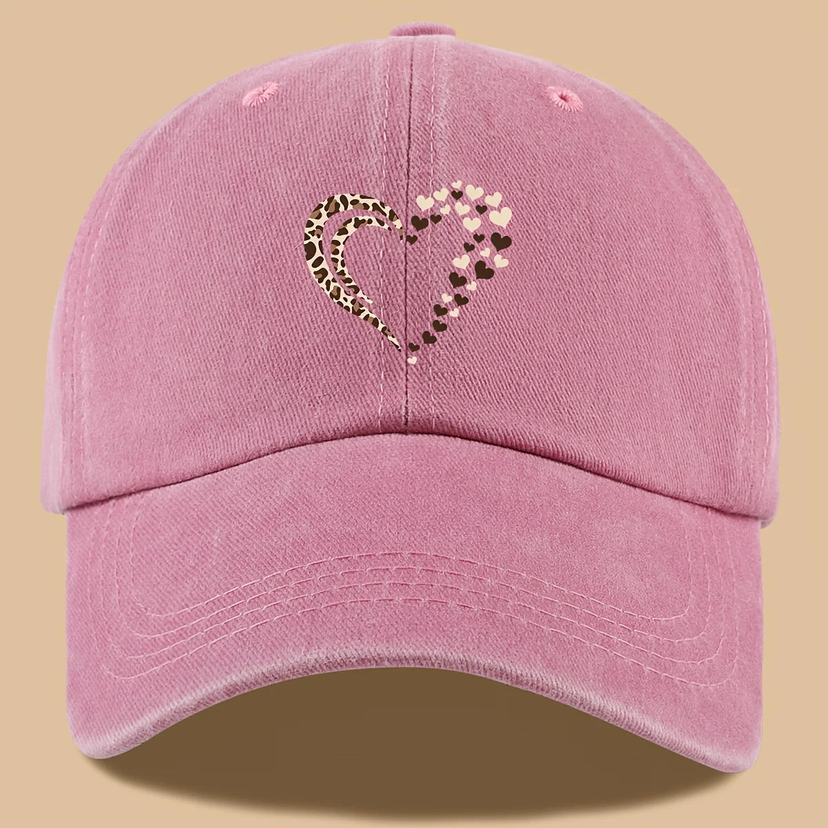 Leopard Print Heart Print Retro Casual Baseball Cap Suitable For Parties