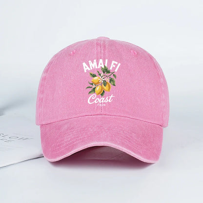 Vintage Amalfi Coast Lemon Print Washed Baseball Cap