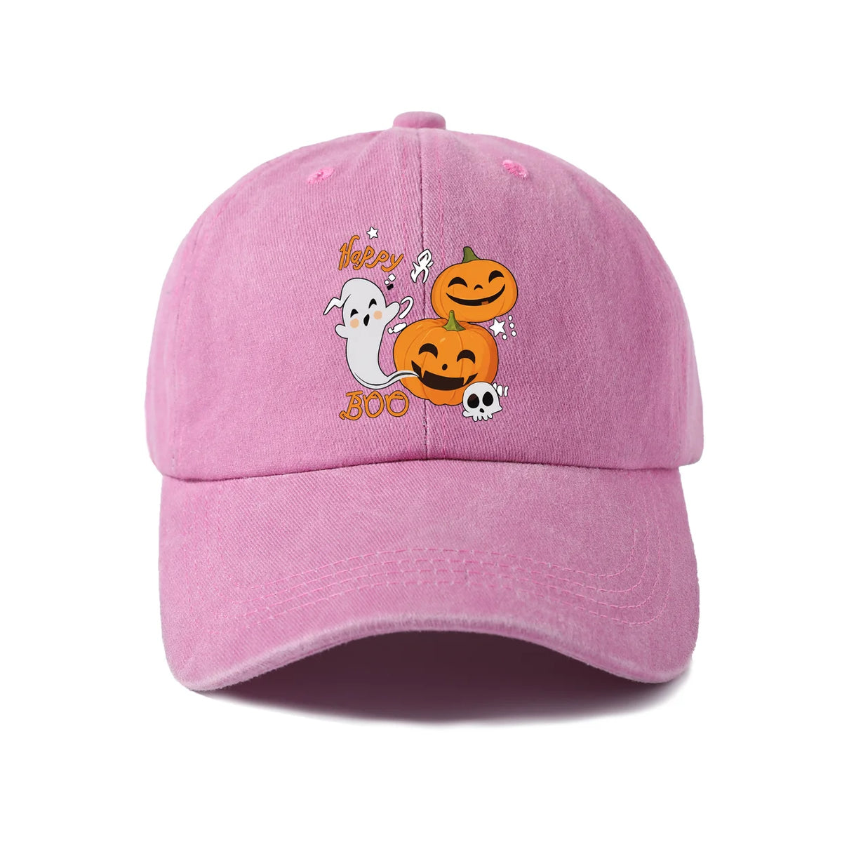 Vintage Washed Happy Boo Pumpkin Ghost Graphic Baseball Cap
