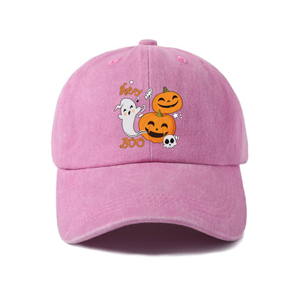 Vintage Washed Happy Boo Pumpkin Ghost Graphic Baseball Cap