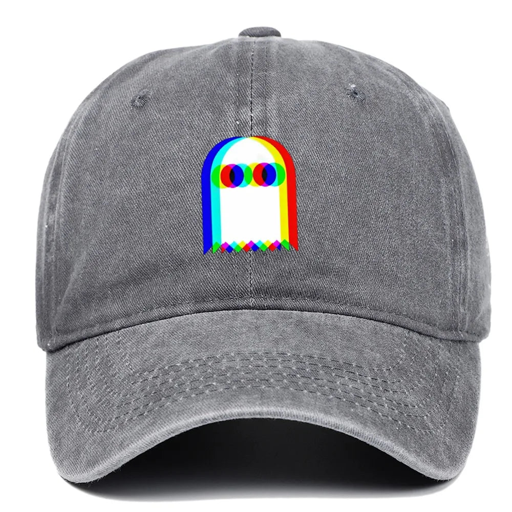 Retro Rainbow Ghost Print Washed Baseball Cap