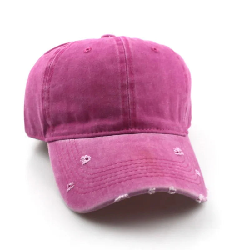 Solid Distressed Perforated Mesh Washed Baseball Cap