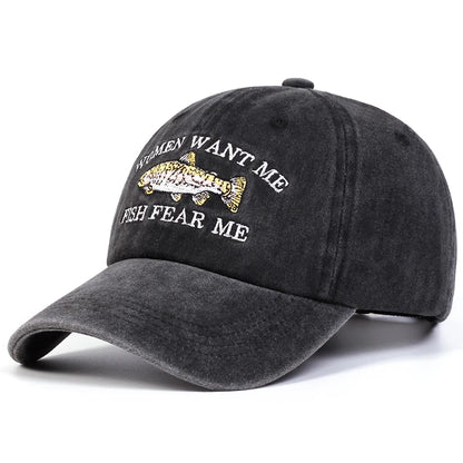 Unisex Fish Embroidery Wash Baseball Caps Spring and Autumn Outdoor