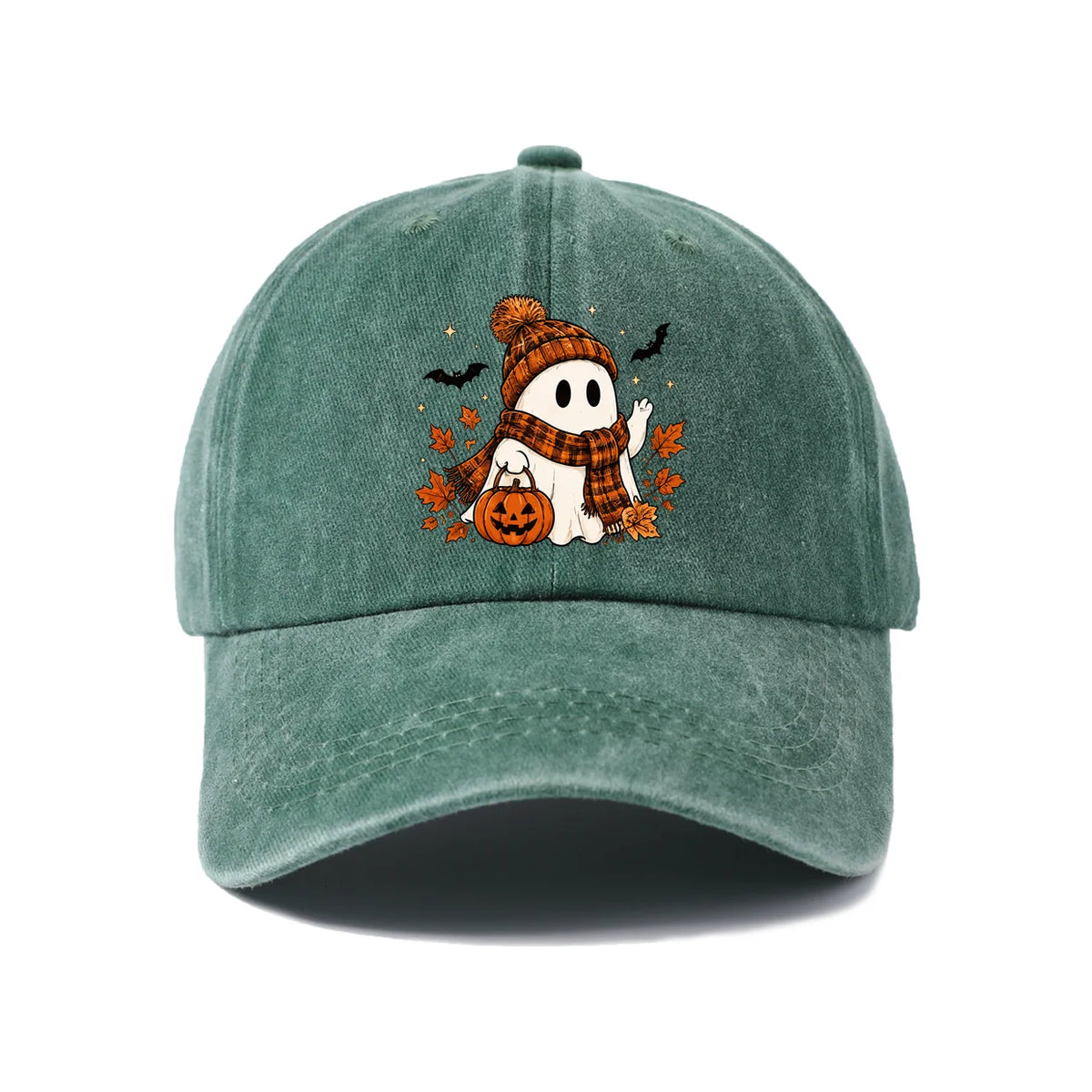 Scarf Ghost And Pumpkin Graphic Baseball Cap