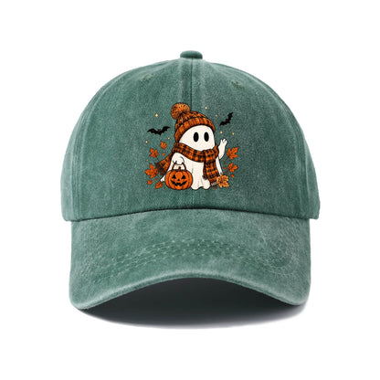 Scarf Ghost And Pumpkin Graphic Baseball Cap