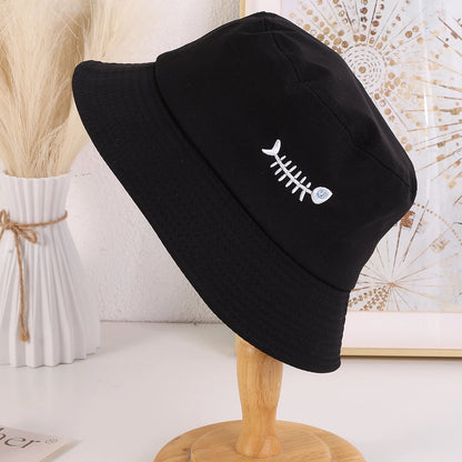 Cross-Border Simple Embroidered Fishbone Wide-Brimmed Fisherman's Hat