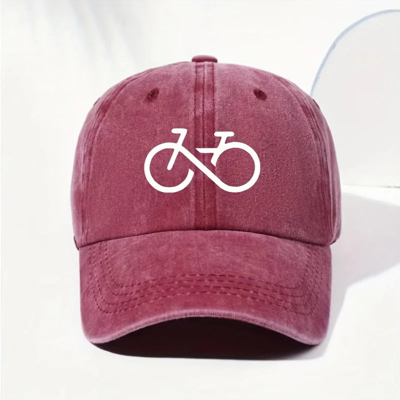Vintage Bicycle Printed Baseball Cap With White Geometric Design