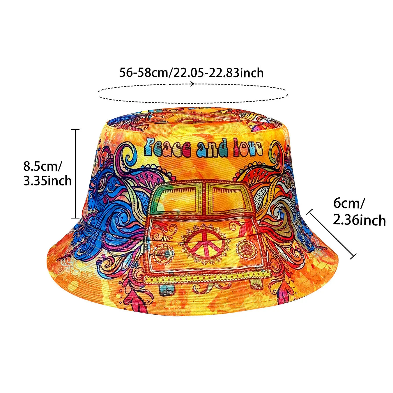 Peace and Love Colorful Fisherman Hat Foldable Fashionable Bucket Hat