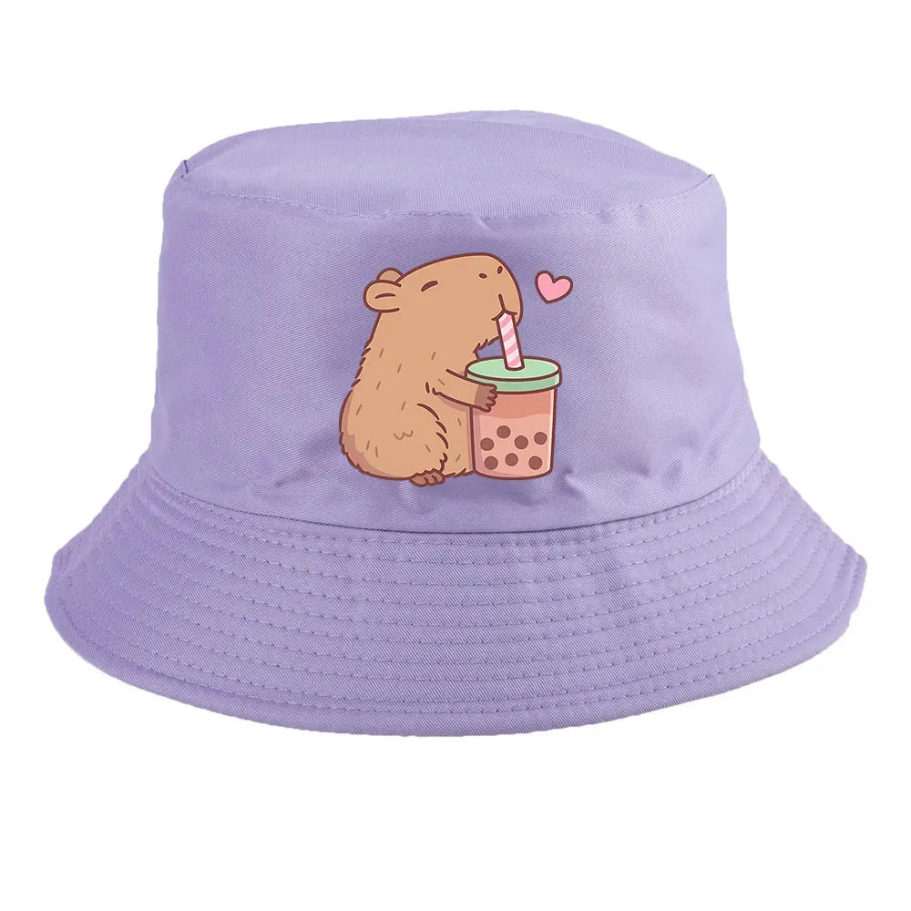 Summer Spring Ladies Cotton Korean Casual Outdoor Sunprotection Capybara Bucket Hat For Men Women