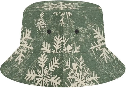 Vintage Fisherman Hat Green/White Snowflake Summer Bucket Hats