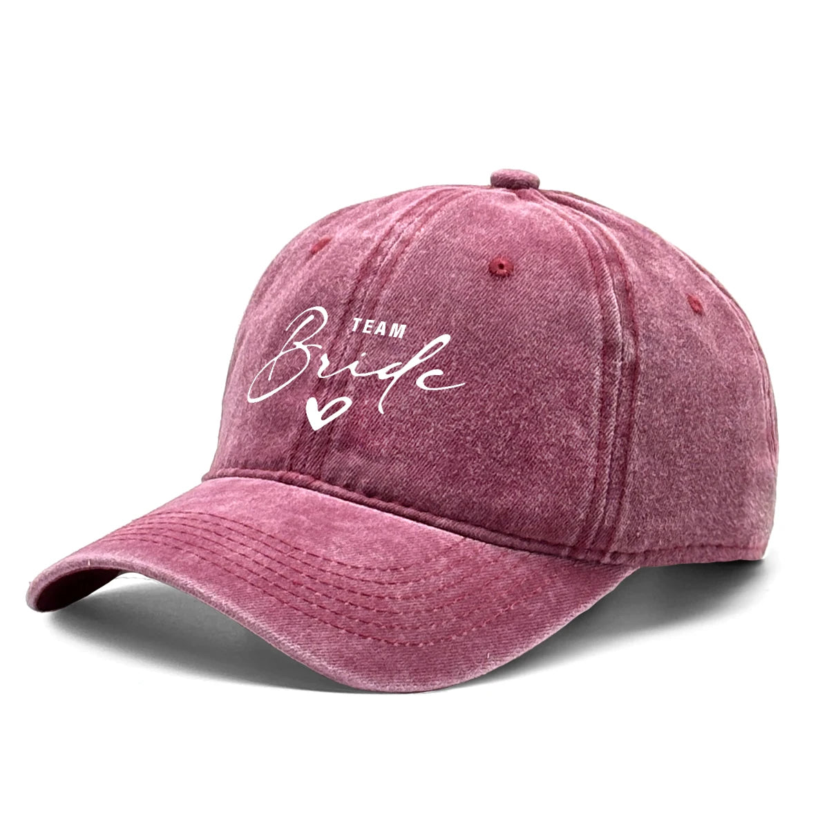 Washed Distressed Snapback Text Team Bride Printed Baseball Hat