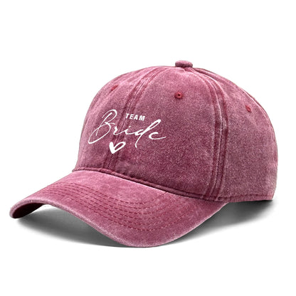 Washed Distressed Snapback Text Team Bride Printed Baseball Hat