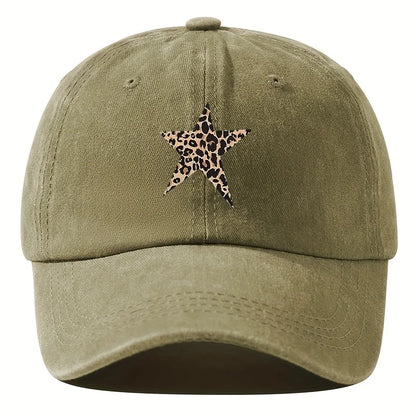 Retro Imitation Baseball Cap With Leopard Print Star Design For Leisure Outdoor Travel