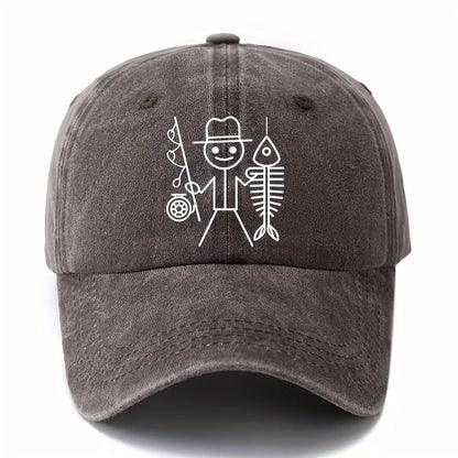 Printed Cartoon Man Fishing Baseball Cap