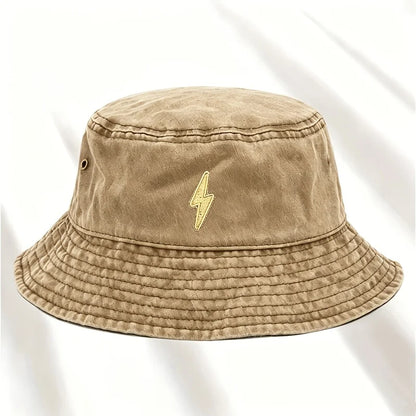 Lightning Bolt Print Distressed Bucket Hat