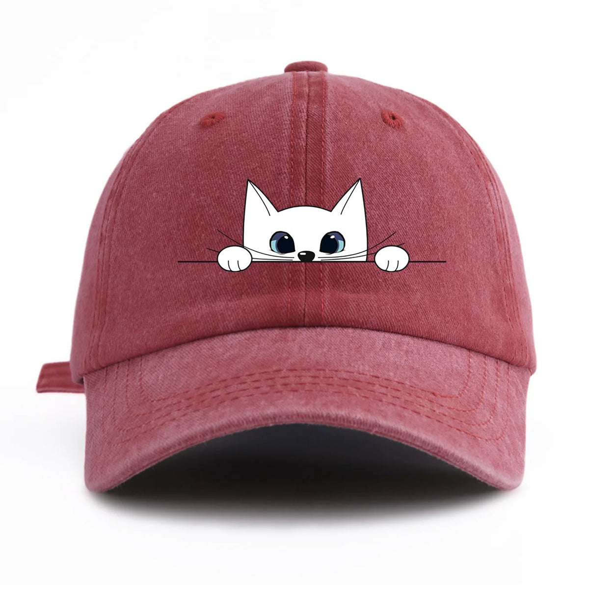 Cute Peeking White Cat Washed Baseball Cap