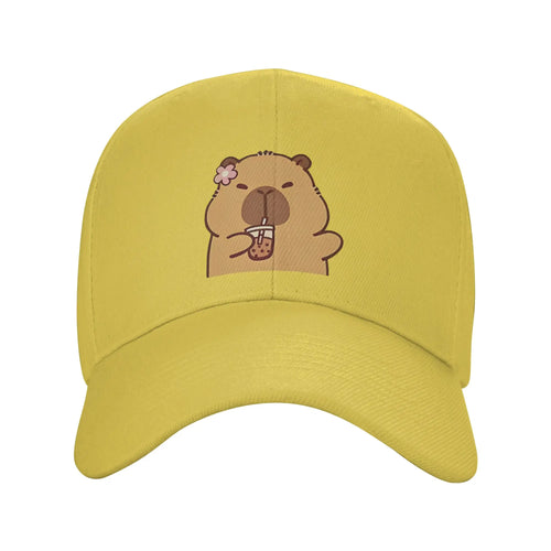 Cartoon Capybara Drinking Milk Tea Baseball Caps