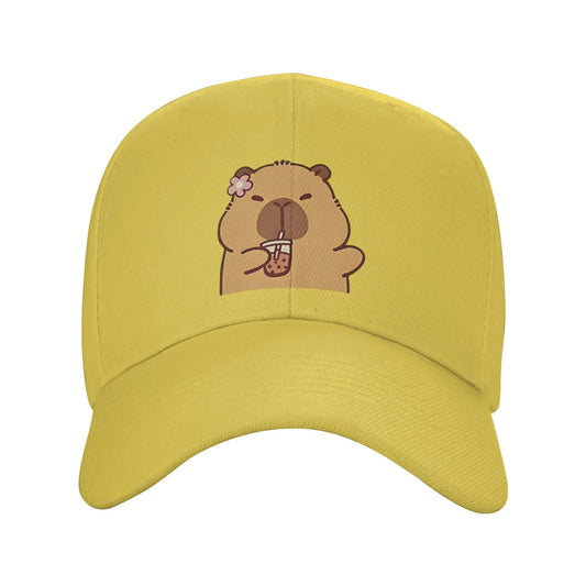 Cartoon Capybara Drinking Milk Tea Baseball Caps