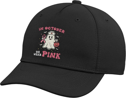 In October We Wear Pink Ghost Nurse Breast Cancer Awareness Baseball Hat