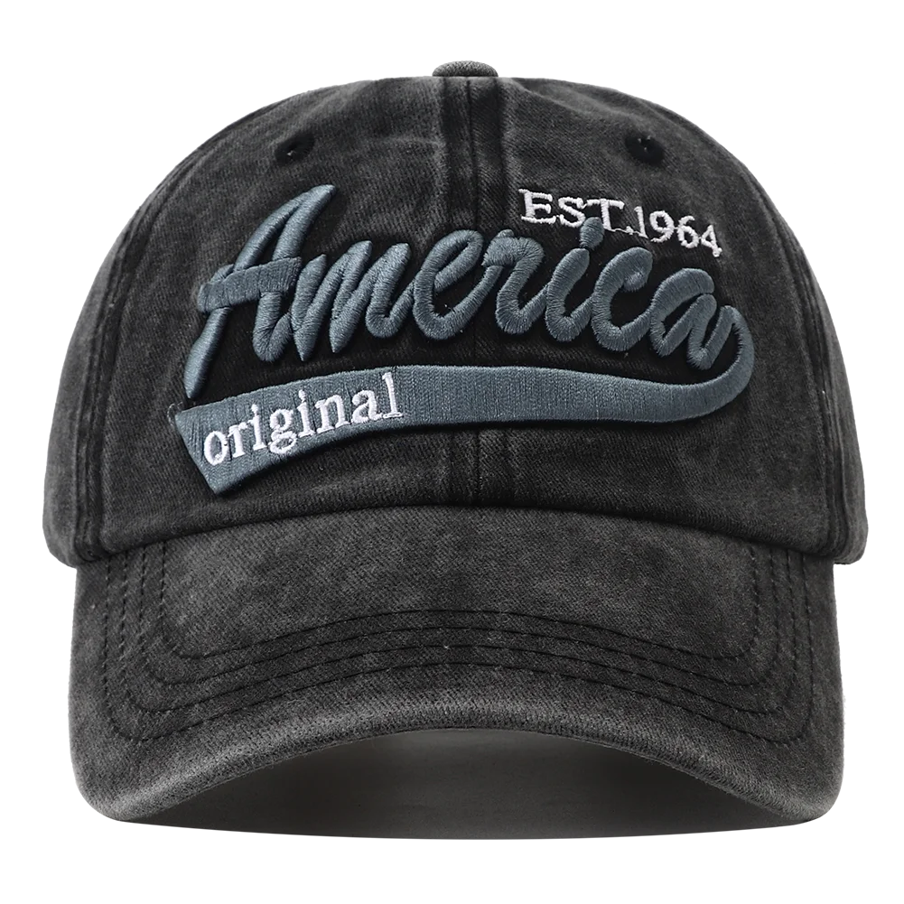 Unisex Distressed American Letter Embroidery Baseball Cap For Women Men