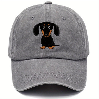 Retro Washed Baseball Cap With Dachshund Print
