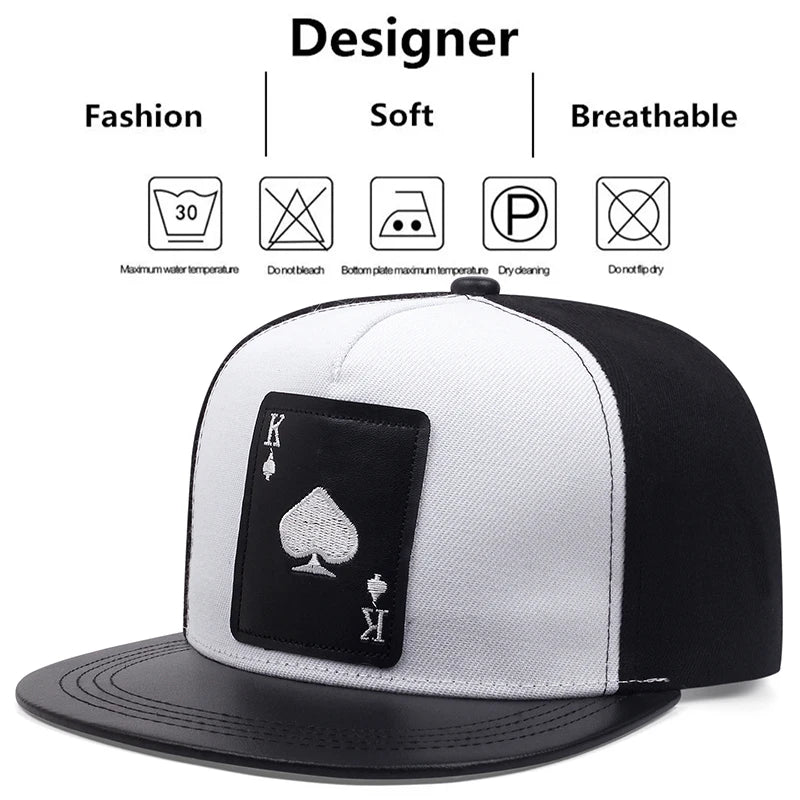 King Leather Playing Card Embroidered Baseball Caps Hip Hop Caps For Men Women Snapback Caps
