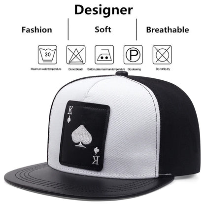 King Leather Playing Card Embroidered Baseball Caps Hip Hop Caps For Men Women Snapback Caps