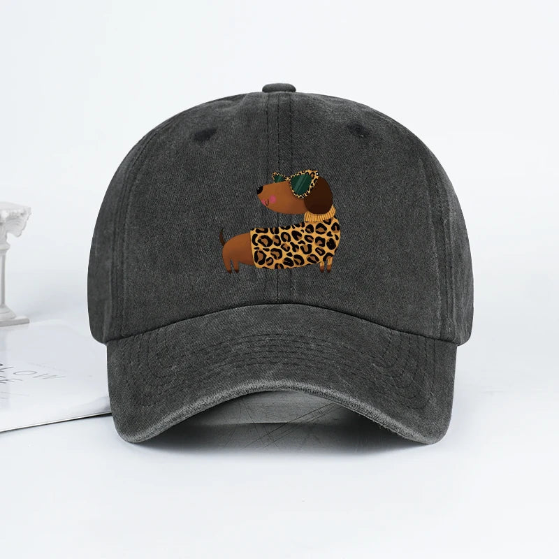 Leopard-Print Dachshund Baseball Cap
