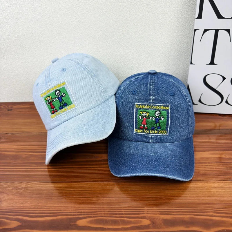 Personalized Embroidered Anime Person Washed Denim Baseball Cap