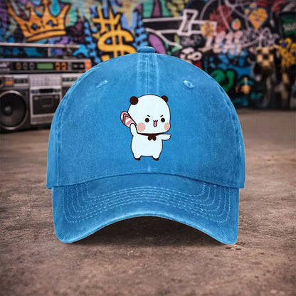 Unisex Cute Cartoon Bear Vintage Washed Baseball Cap