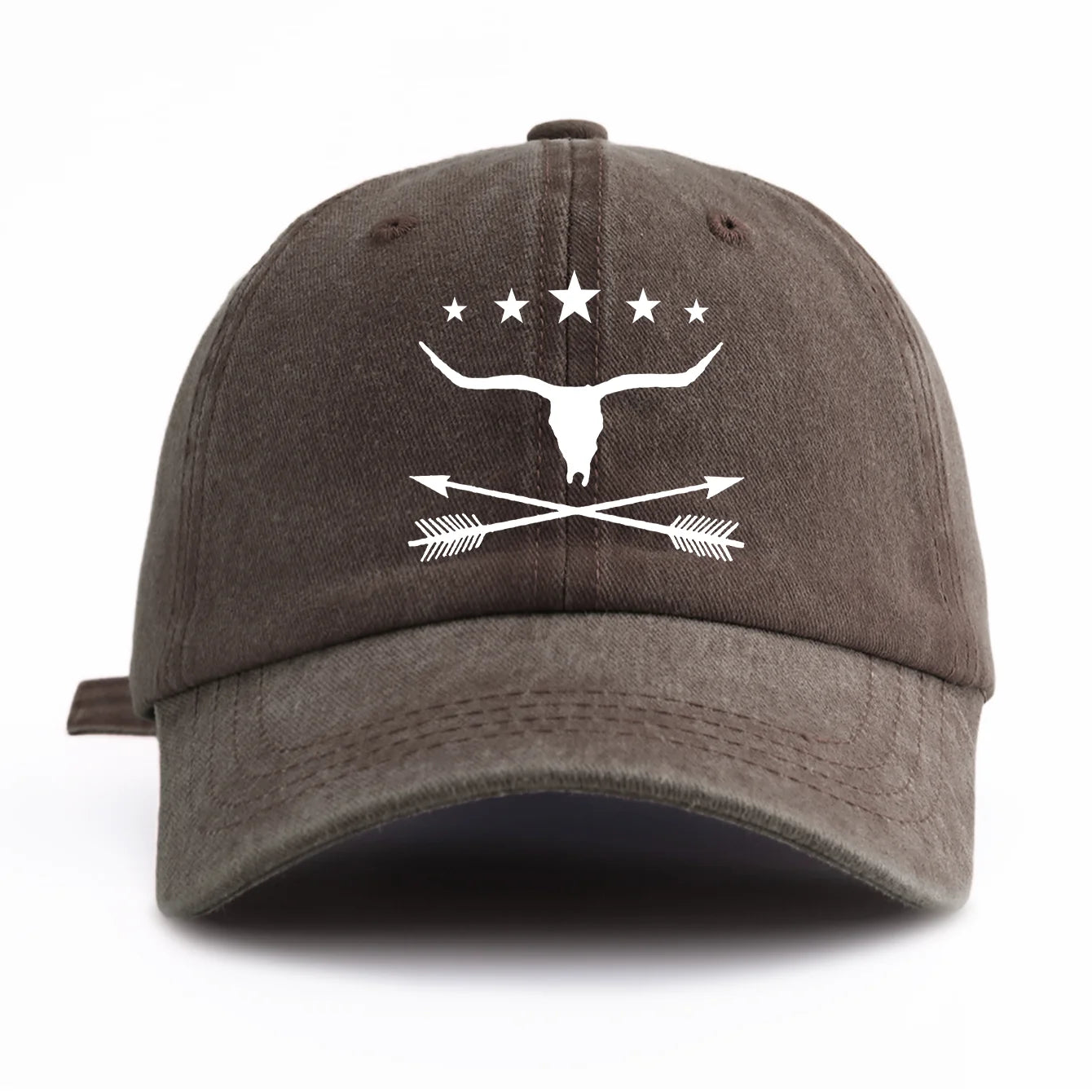 Bull Print Washed Baseball Cap For Adults
