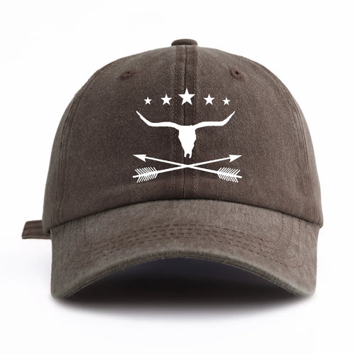 Bull Print Washed Baseball Cap For Adults