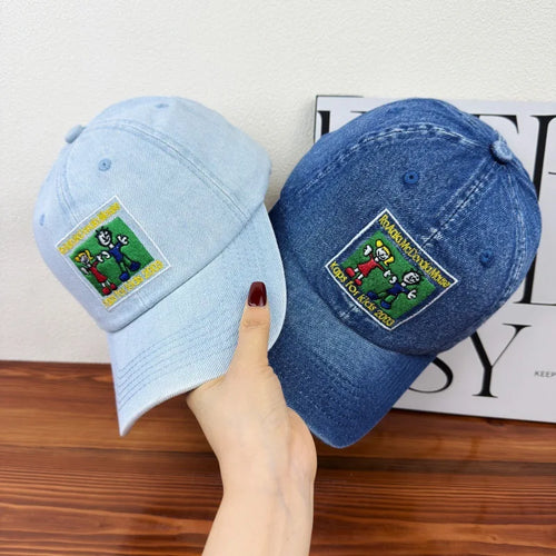 Personalized Embroidered Anime Person Washed Denim Baseball Cap