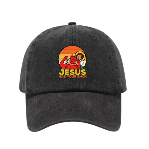 JESUS HAS YOUR BACK Printed Washed Cotton Adjustable Baseball Cap