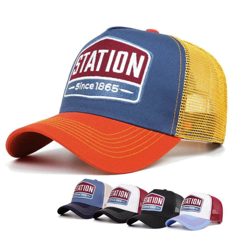 Unisex Baseball Cap Classic STATION Letter Pattern Mesh Cap