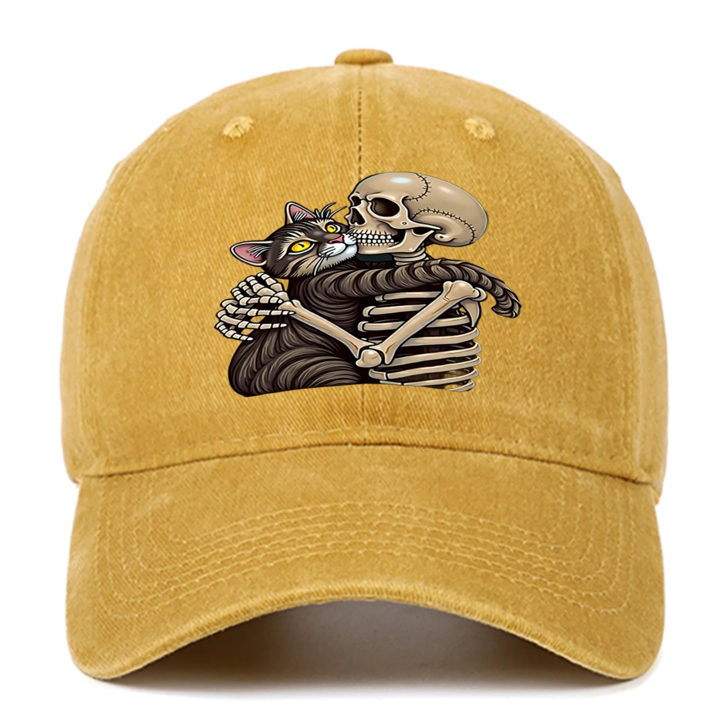 Cat And Skeleton Printed Baseball Hat For Men And Women
