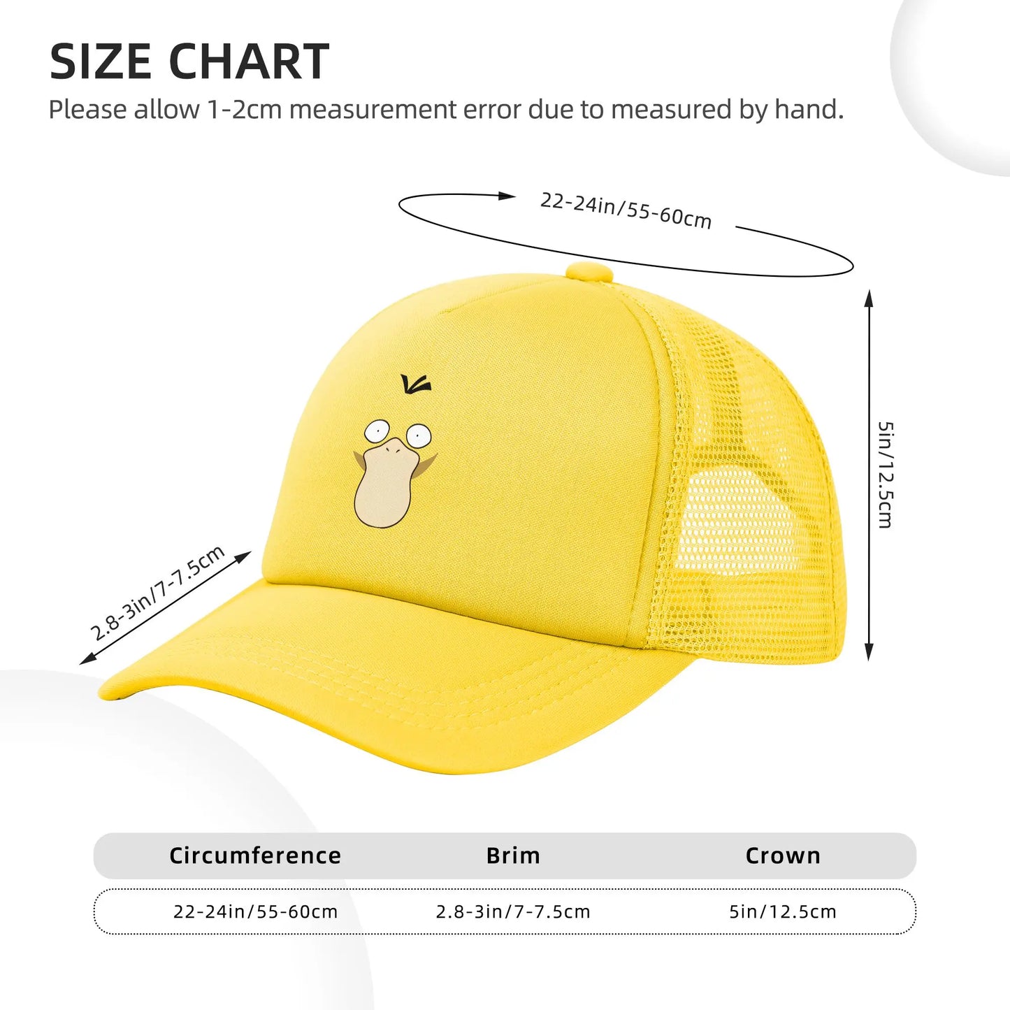 Pokemoned Yellow Duck Psyduck Trucker Caps Mesh Baseball Cap