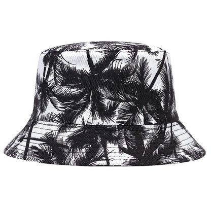 Men Women coconut tree Bucket Hat Cotton Printing Hip Hop