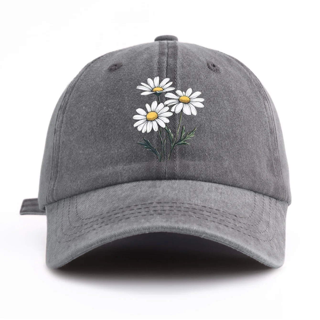 Flower Print Washed Baseball Cap For Adults