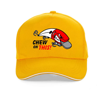 Outdoor Men Fishing Hat Cartoon Funny Chew On This Baseball Cap