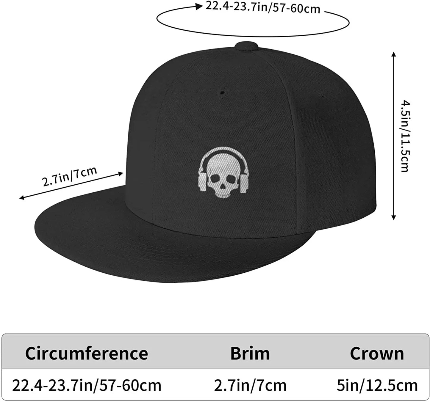 Skull Earphone Black Snapback Hat For Men Boys